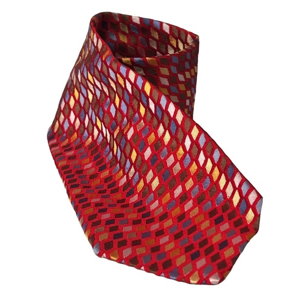 Talbots Mens Necktie Hand Made Sheen Ombre Effect Silk Geometric Cubes Embossed - Picture 6 of 10